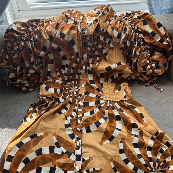 FARM Rio Geometric Mini Dress in Brown and Gold - Picture 6 of 10